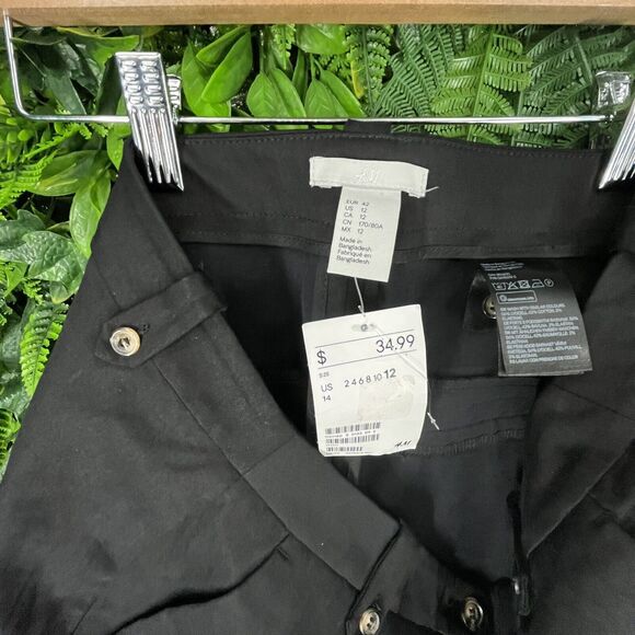 H&M Pants Women 12 Black Ankle Dress Work Button Accent NWT 0966 - Picture 10 of 10